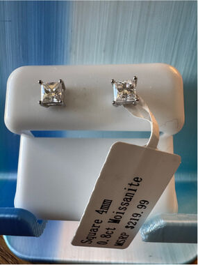 Moissanite Sterling Silver Square Stud Earrings - Brand New